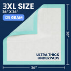 50 Pack Incontinence Bed Pads Disposable for Adults 125 Gram - 3XL 36" x 36" Super Absorbent Waterproof Bed Liner, Pee Pads for Adults - Chucks Pads