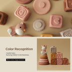 Nueplay 13 Pcs Building Circle & Blocks, Stacking & Nesting Baby Toys with Horse Figure, Newborn Essentials Squeeze Teething Toy Gifts for 6 12 18 Months Baby Toddler Girls