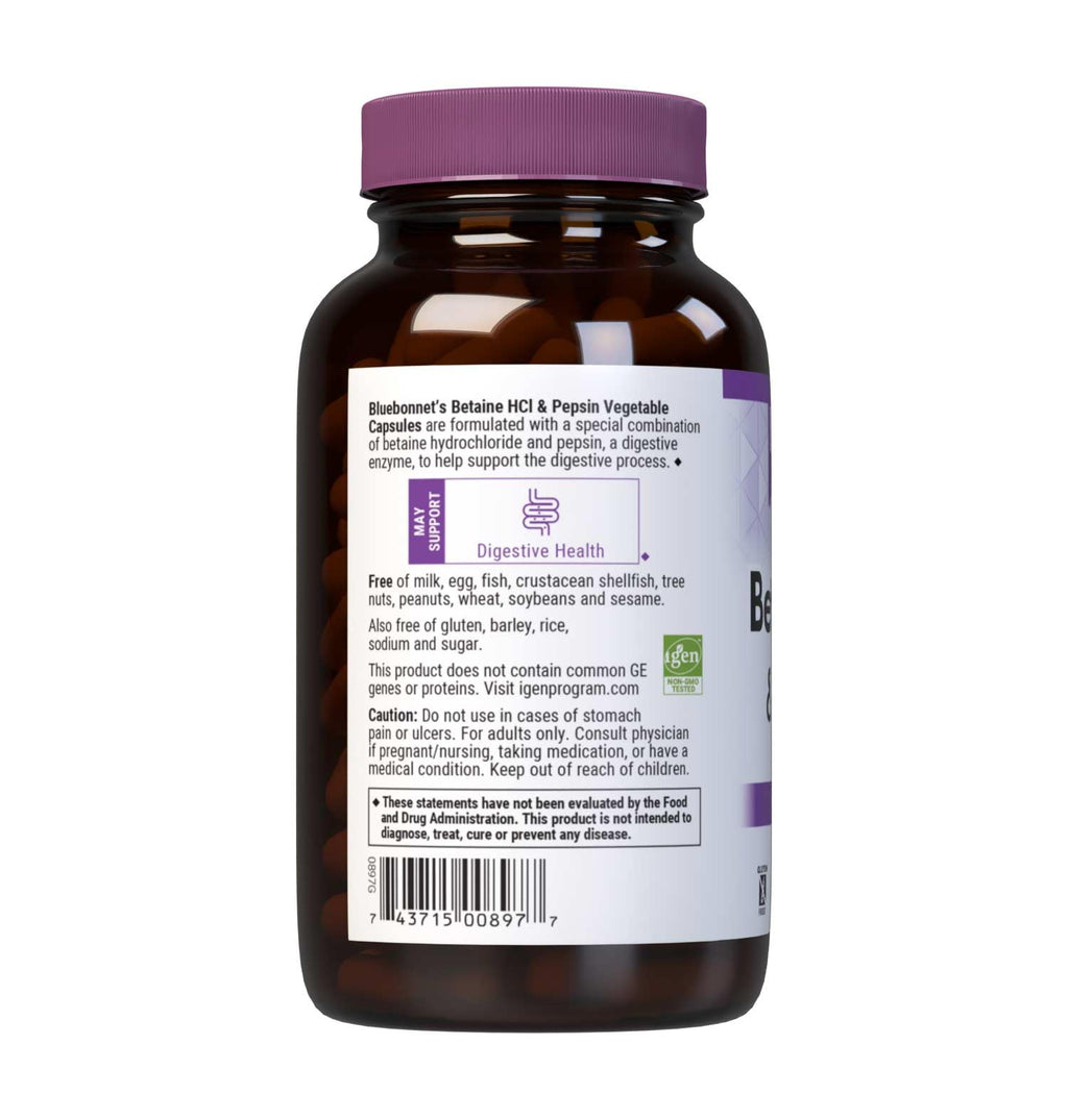 BlueBonnet Betaine HCI Plus Pepsin Vegetarian Capsules, 180 Count(Pack of 1)