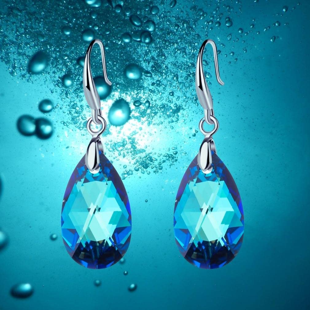 EVEVIC Austrian Crystal Teardrop Drop Earrings for Women, French Hook