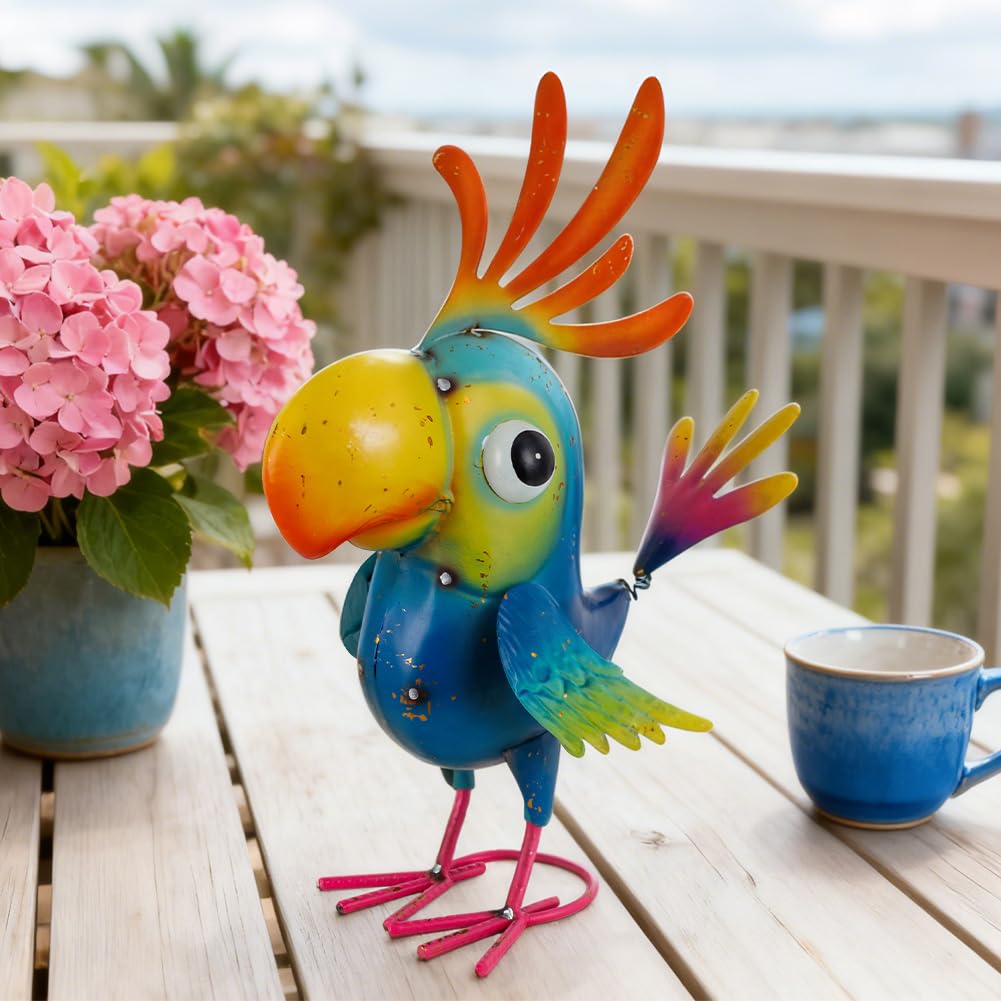ViteenLight 15" Metal Parrot Statue Outdoor Garden Decor