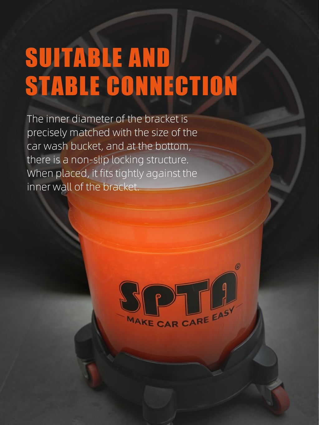 SPTA Bucket Dolly with 5 Wheels, Car Wash Bucket Roller, Easy Push Rolling Barrel Dolly System for Washing, Waxing, Removable Bucket Mover, Polishing Car Accessories Black