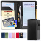 LINTRU Server Books for Waitress, Premium Pu Leather 5 x 8 Inch Servers Book with Zipper Pocket, Waitress Book Fit for Aprons, Check Presenters for Restaurants (Green)