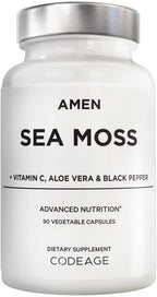 Amen Sea Moss, 1000mg Organic Irish Sea Moss, Bladderwrack, 90 Capsules