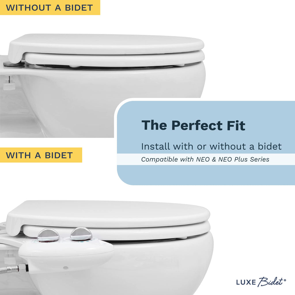 LUXE TS1008R Round Comfort Fit Toilet Seat with Slow Close, Quick Release Hinges, and Non-Slip Bumpers (White)