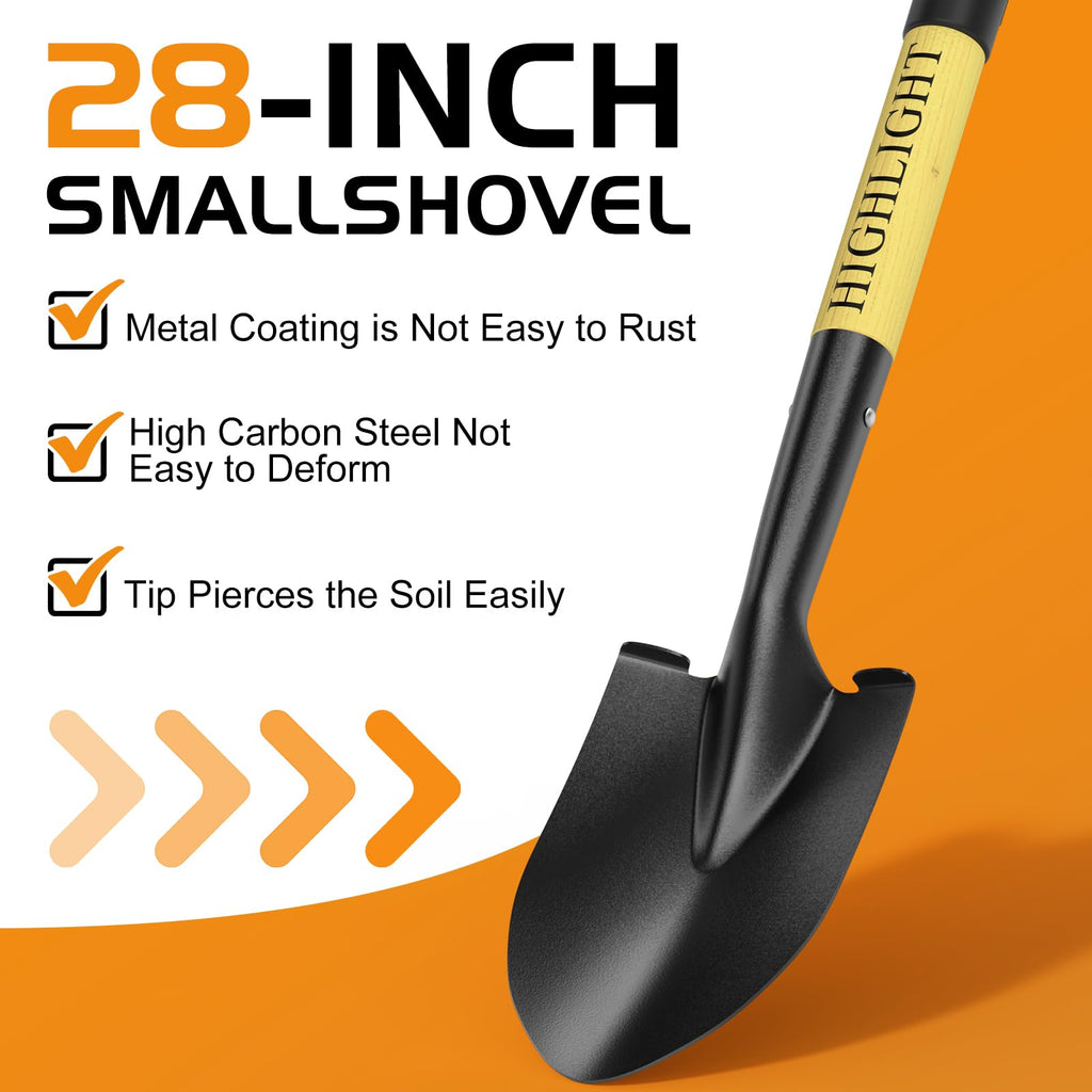 HIGHLIGHT Small Kids Shovel for Digging, 28Inch Wooden D Grip Round