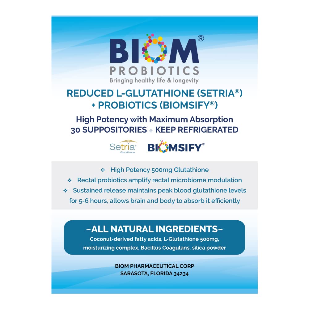 High Potency 500mg Reduced L-Glutathione (Setria Brand) + Probiotic Suppository. Maximum Bioavailable Glutathione Formulation with Powerful Antioxidants. Probiotic Complements the Formulation