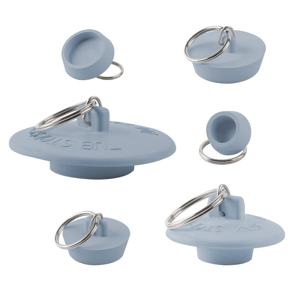 Hibbent 6 Pieces Drain Stopper, Rubber Kitchen Sink Drain Plug with Pull Ring for Bathtub, Kitchen, Bathroom and Laundry Sink in 6 Different Sizes, Grey