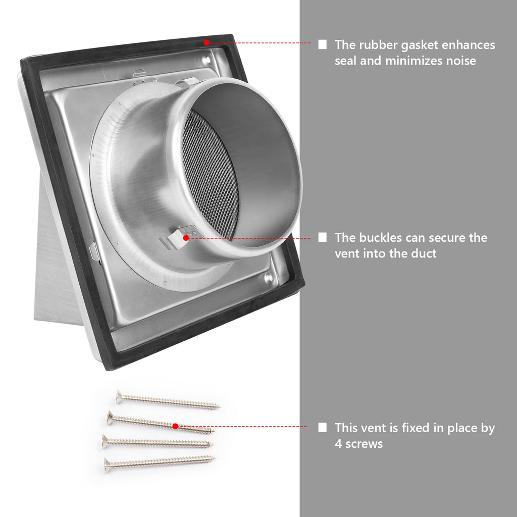 FRESH SPEED 4 Inch Dryer Vent Cover Outside Stainless Steel Wall Vent with Removable Cover and Insect Screen Mesh