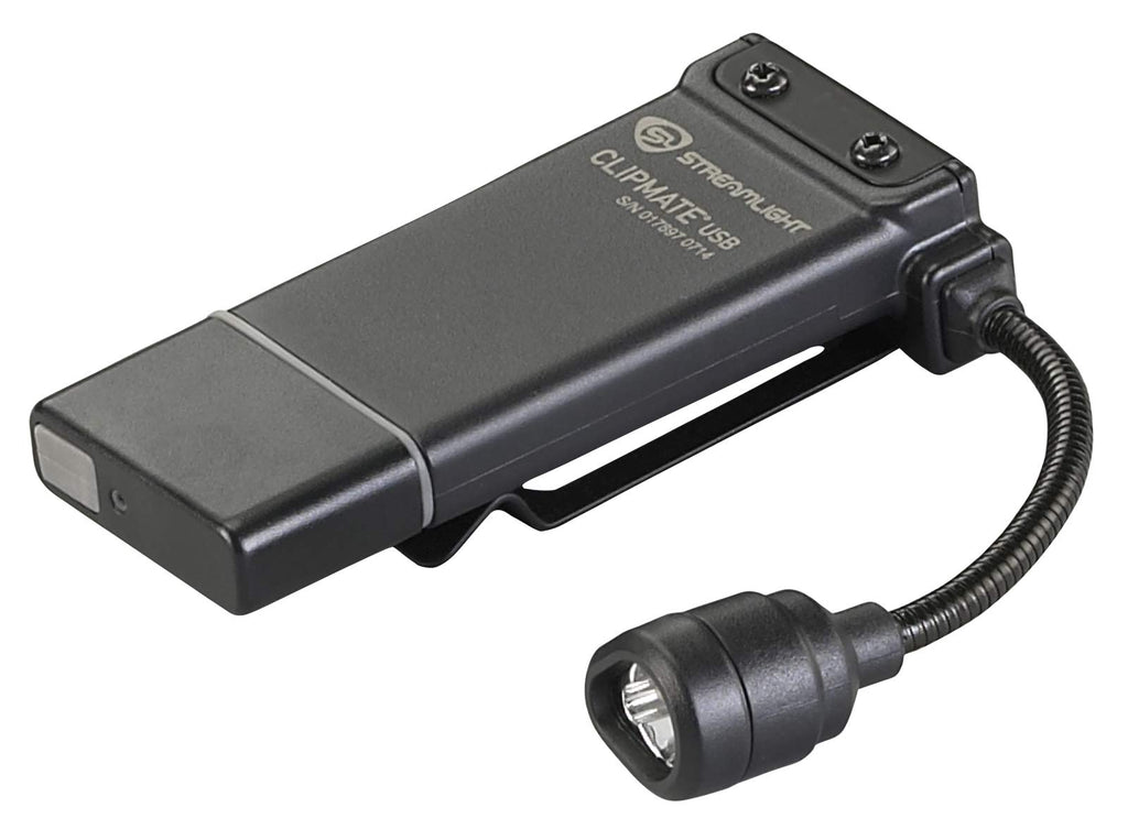 Streamlight 61126 ClipMate 70-Lumen 500-Candela Rechargeable Hands-Free Clip-On Light with White and Red LEDs and USB Wall Adapter, Black