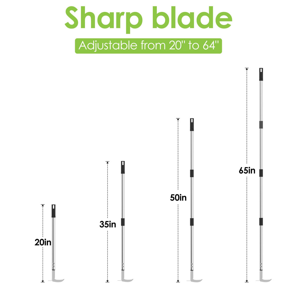 PadPure Crack Weeder Tool, 20-65" Adjustable Stainless Steel Long Handle Crevice Weeding Tool Heavy Duty L-Shaped Manual Garden Weed Puller & Remover for Sidewalk, Garden, Patio, Lawn