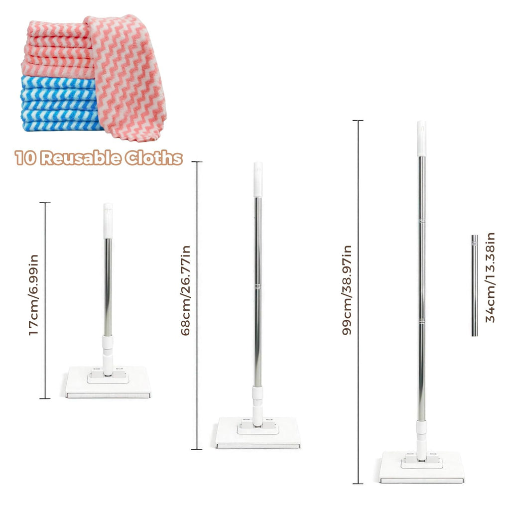 Snap Grip Mini Mop, Zero Touch No Wash Lazy Mop with One-Click Cloth Change, Compatible with Face Towels, Adjustable for Wet/Dry Floors, Tile, Hardwood, Corners (10 Reusable Cloths)