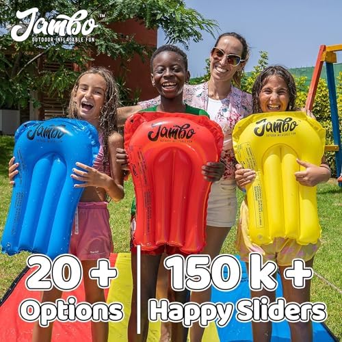 JAMBO 25Ft Premium XXL Slip Splash and Slide with 3 Bodyboards, Heavy Duty Water Slide- Advanced 3-Way Sprinkler System, Splash Mat Splash Pad Backyard Waterslide Outdoor Water Toys n Slides for Kids