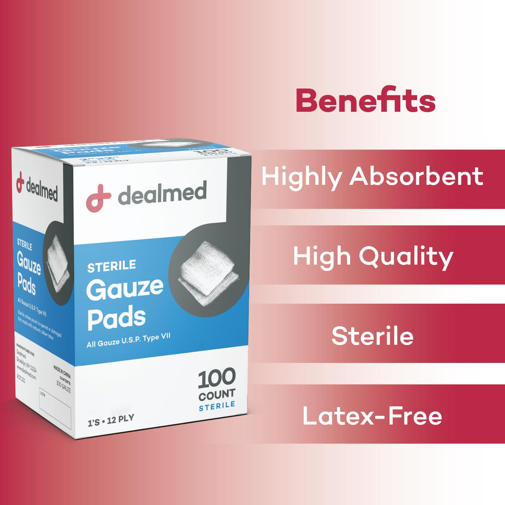 Dealmed 4x4 Sterile Gauze Pads - Disposable - 100 Count Case of 12