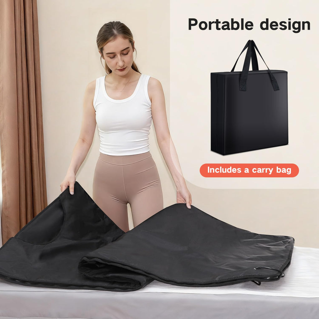 RRGFB Infrared Sauna Blanket for Home, Low EMF Carbon Crystal Heating, Portable Dry Sauna Bag for Relaxation, Detoxification, 5.9ft×2.6ft, Sleeveless