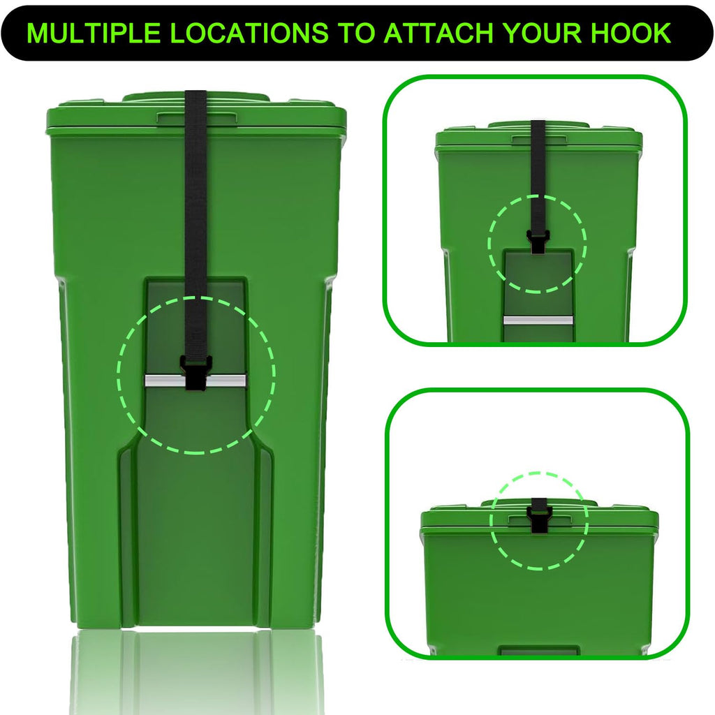 Metal Double Claw Trash Can Locks Strap for Raccoon Animals,Universal for 28-96 Gallons Trash Can Lid Lock,Black 2Pcs Adjustable Anti-rust Coating Garbage Can Bungee Cord Belt Rope Outdoor,Hook-on