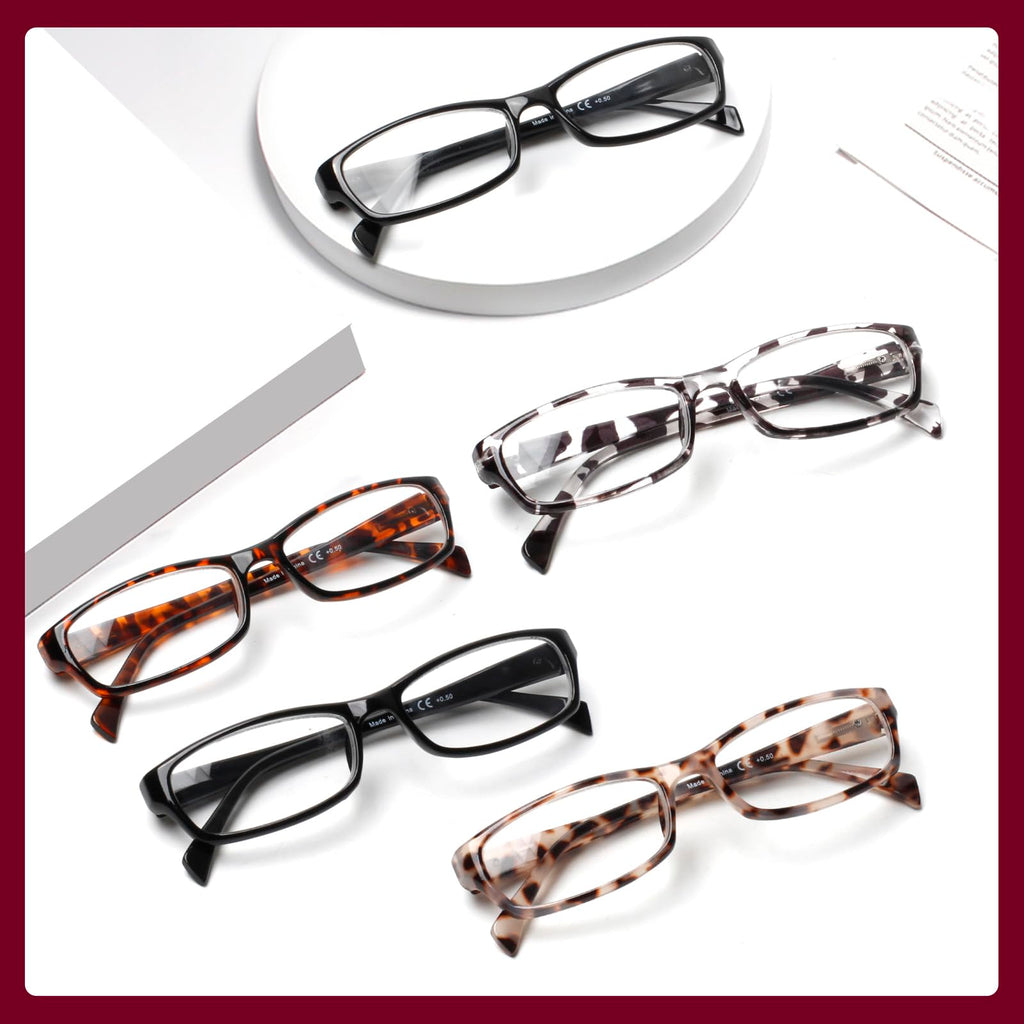 Kerecsen Reading Glasses 5 Pairs Fashion Ladies Readers Spring Hinge with Pattern Print Eyeglasses for Women (Mix Color -4, 1.50)