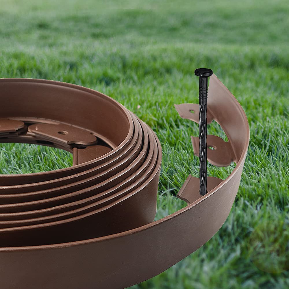 40 Ft Landscape Edging Kit, Brown Garden Edging Border with 40 Edging Garden Stakes, Plastic Landscaping Edging Roll for Flower Bed Lawn Driveway Yard