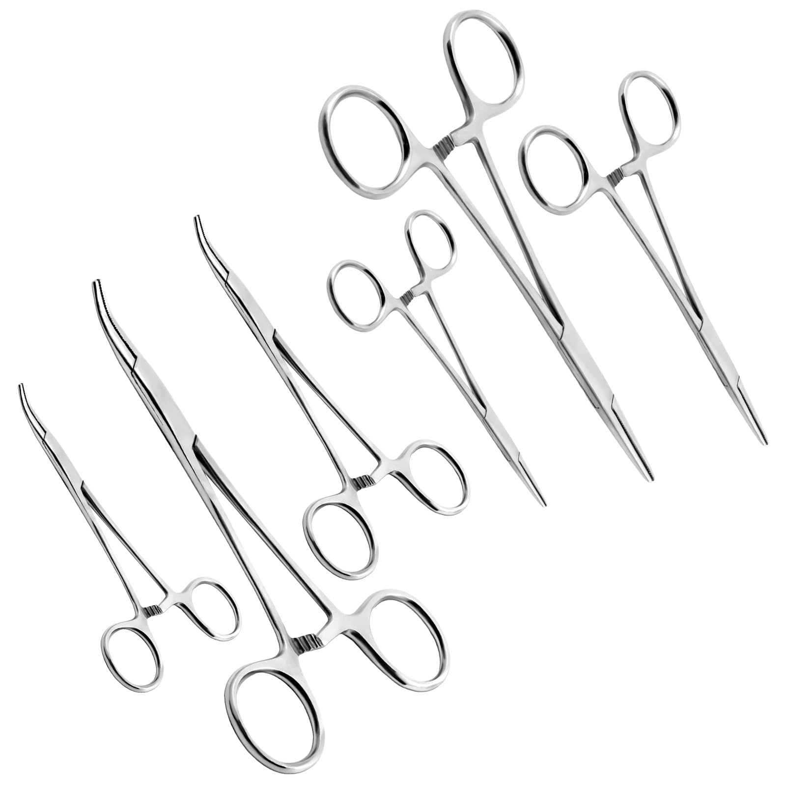 Ainiv 6 PCS Hemostat Curved and Straight Fishing Forceps, 5"+6.3"+7.87"