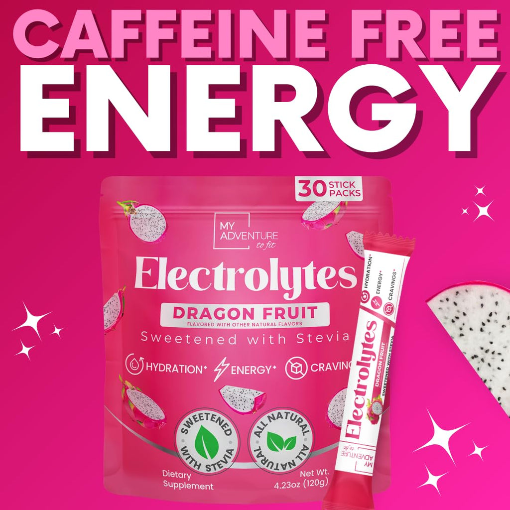 Zero Sugar Dragon Fruit Electrolytes Sticks - Refreshing Hydration - Caffeine Free Energy with Natural Ingredients - Vegan, Keto & Paleo - Sugar Free Electrolytes Powder Drink Mix - 30 Sticks