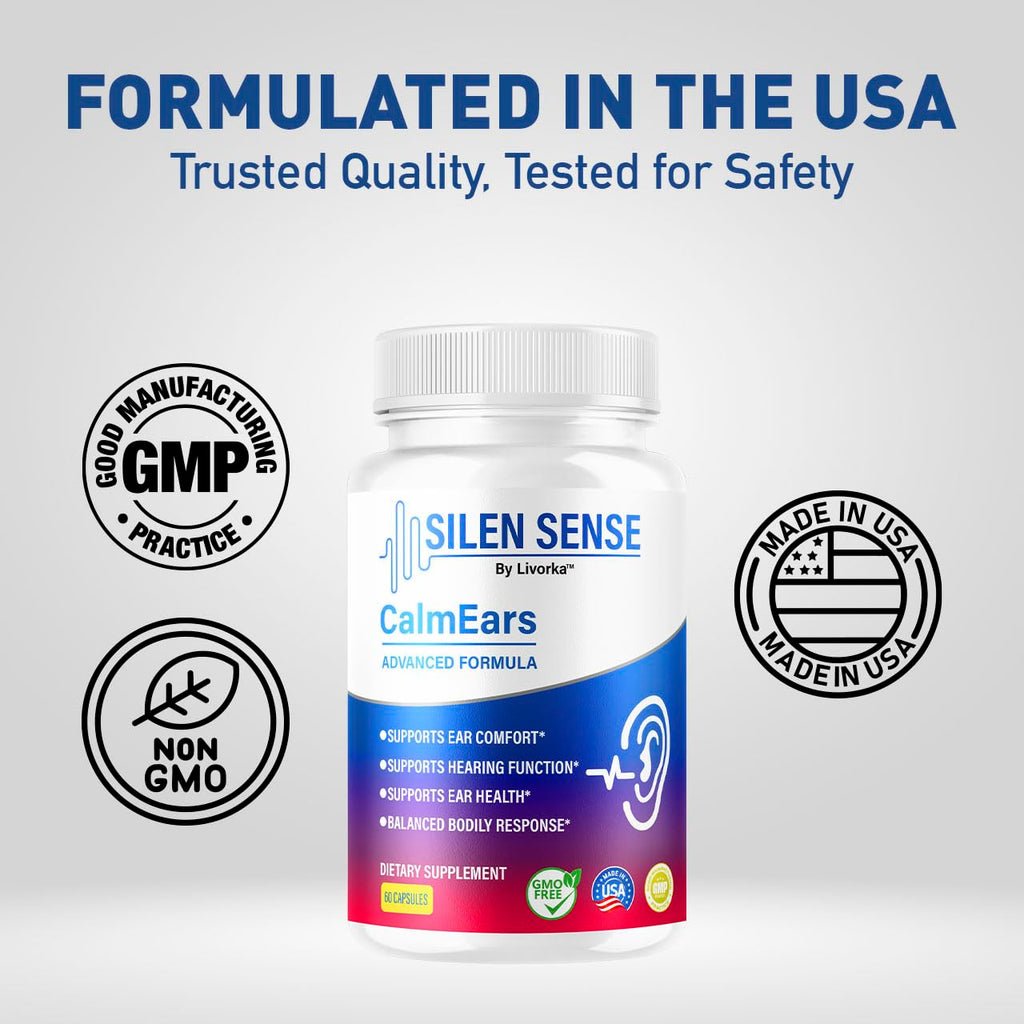 Silen Sense Calm Ears - Official Silen Sense CalmEars Advanced Formula Capsules Ear Health Support, SilenSense Pills Premium Natural Vitamins for Overall & Wellness, 60 Capsules for 1 Month
