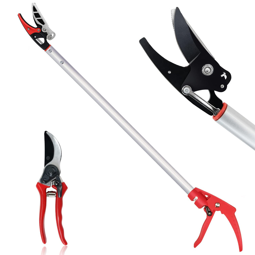 Byhagern 32-Inch Cut and Hold Pruners, Long-Reach Tree Pruner with Rotating Cutter Head, Long Pruning Shears for Garden, Fruit Picking, Branches Trimming