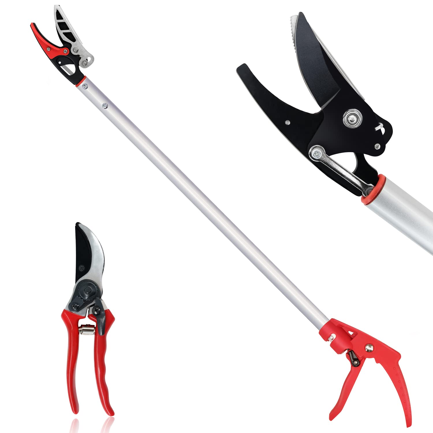 Byhagern 32-Inch Cut and Hold Pruners, Long-Reach Tree Pruner with Rotating Cutter Head, Long Pruning Shears for Garden, Fruit Picking, Branches Trimming