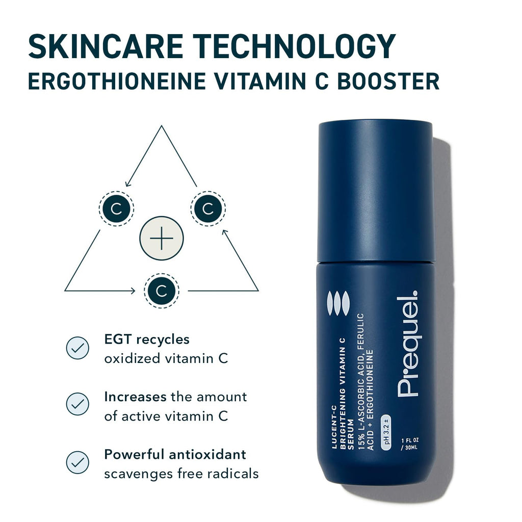 Prequel Skin Lucent-C, Vitamin C Serum for Face. Professional Facial L-Ascorbic Acid, Ferulic Acid Formula with Niacinamide. Clinical Skincare for Luminous Firm Skin. 1oz Pump