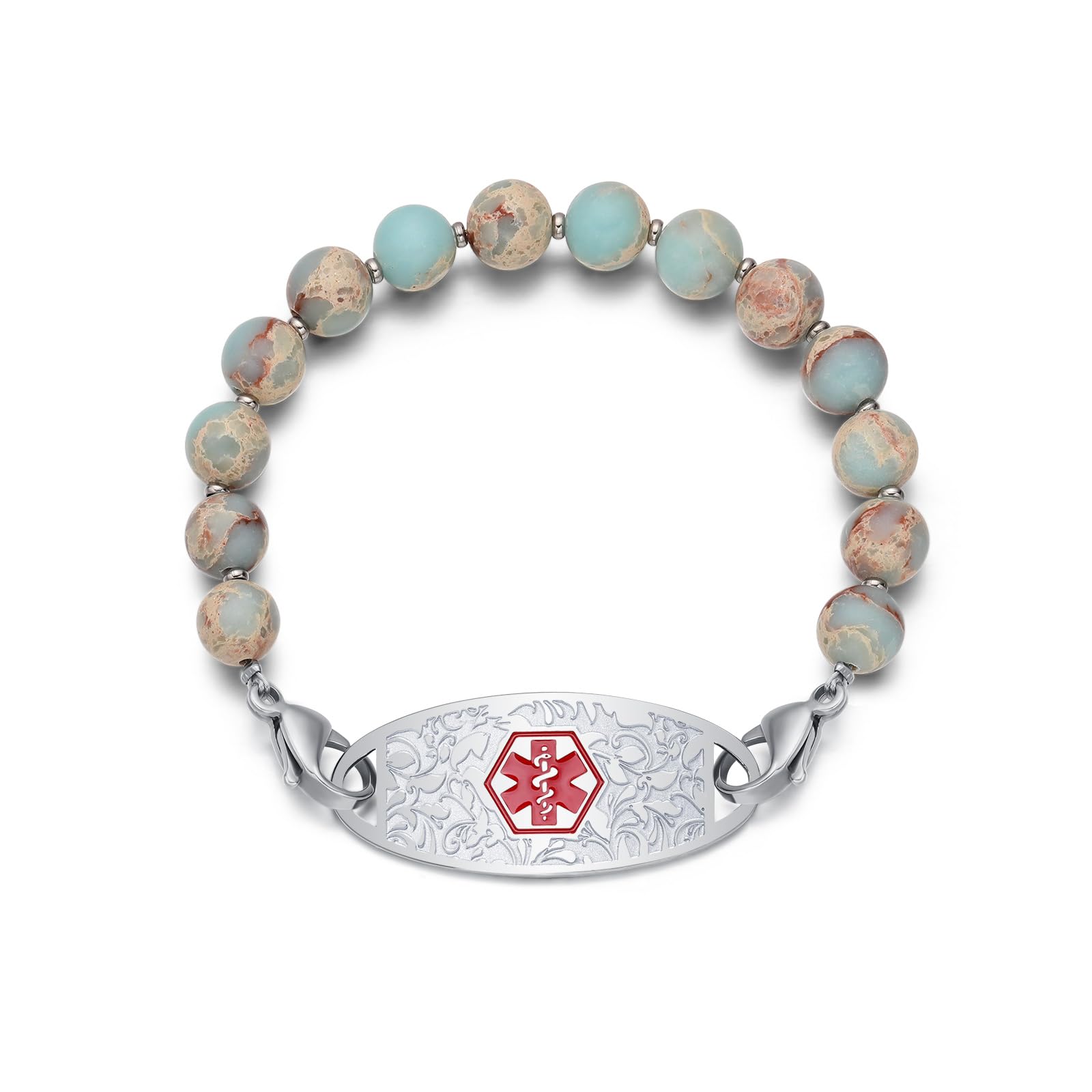 JFJEWER Medical Alert Bracelets for Women Men, Personalized ID Bracelets Free Engraving, Colorful Natural Stone Beaded Medical Bracelets