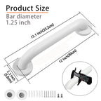 Shower Grab Bar, 2 Pack 12 Inch White Bathroom Grab Bar, 1.25" Diameter 304 Stainless Steel Anti-Slip Grab Bars for Bathtubs and Showers, Handicap Shower Grab Bar for Seniors Elderly