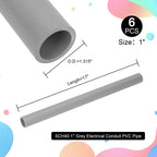 CKVIHAV 6Pcs 1 Inch Grey Electrical Conduit PVC Pipe 17" Long Sch40 PVC Rigid Tube Round Pipes Hardware Tubing for Home DIY Electrical Wiring Installation, Garden, Farm, Workshop,(1" x 17"L)