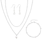 DIBOLA Silver Jewelry Set for Women Dainty Silver Layered Pearl Choker Necklaces and Earring Set Pearls Drop Earrings Pearl Bracelets Wedding Bride Jewelry