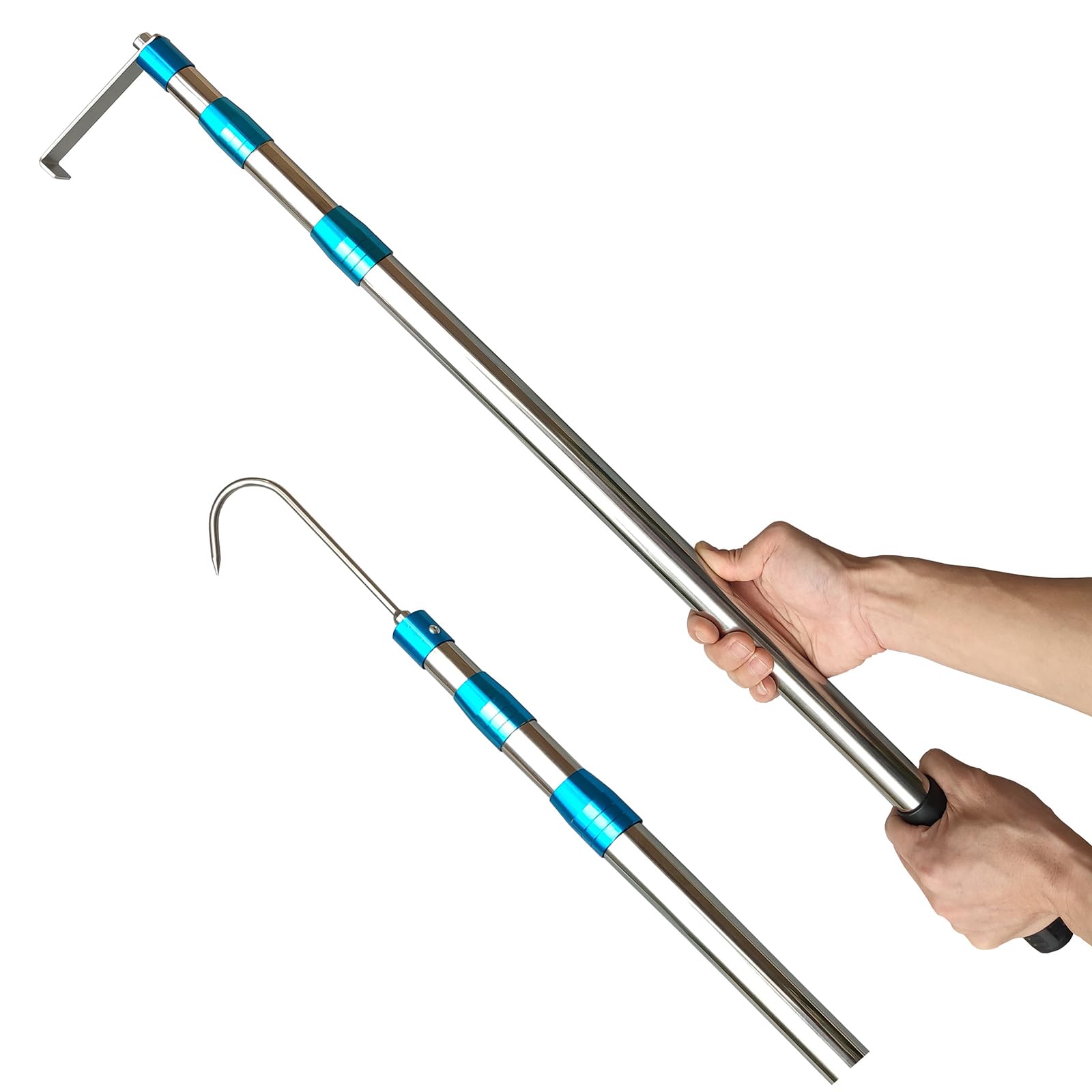Bytcew Cargo Grabber Reach Retriever Tool, 6.3 Ft Heavy Duty Truck Bed Accessories Telescoping Pull Pole with Hooks, Used for Pickup Truck, SUV, Trailers, RVs (Stainless Steel)
