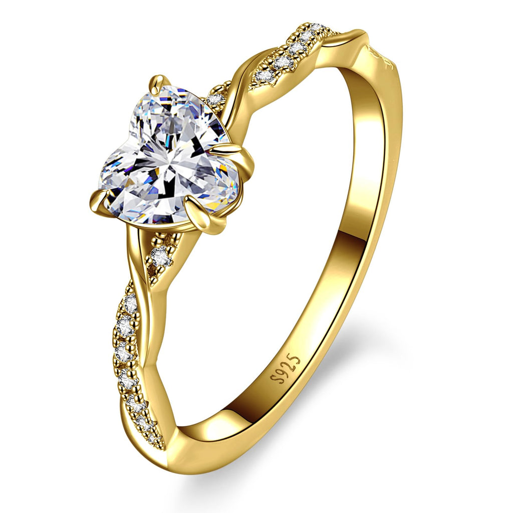 Yaresul 925 Sterling Silver Promise Ring for Her, Gold Heart Rings Size 6.5