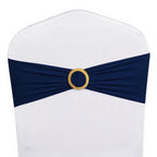 Pack of 50 Spandex Navy Blue Chair Sashes with Gold Buckles, Stretch Chairs Sashes for Wedding Party Baby Shower Ceremony Event Decorations Chair Bands Bows (Navy Blue Sashes, Gold Buckles)