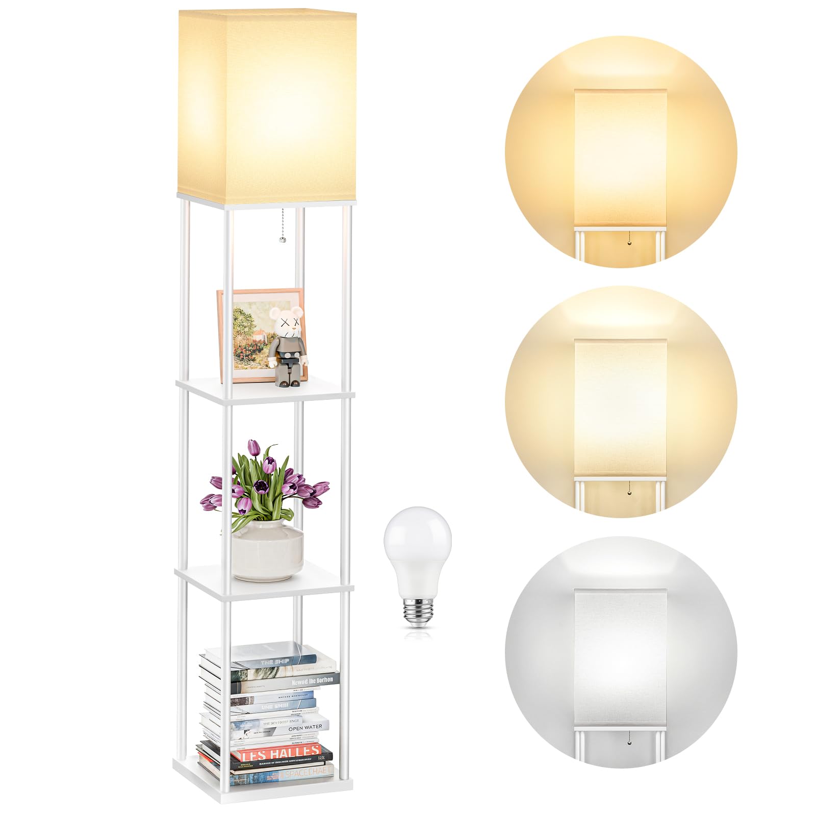 SHINE HAI Floor Lamps with Shelves for Living Room, 3-Tier Square Modern Standing Lamp with 3CCT Bulb, 11W 950LM Brightness, Tall Shelf Lamp for Bedroom, Office, Bookshelf & Display Organizer