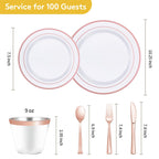 Goodluck 600 Pieces Rose Gold Disposable Plates for 100 Guests, Plastic Plates for Party, Wedding, Dinnerware Set of 100 Dinner Plate, 100 Salad Plates, 100 Spoons, 100 Forks, 100 Knives, 100 Cups