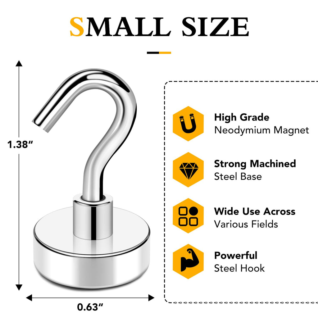 TRYMAG Magnetic Hooks for Cruise Cabins, 30LBS+, 36 Pack, Silver