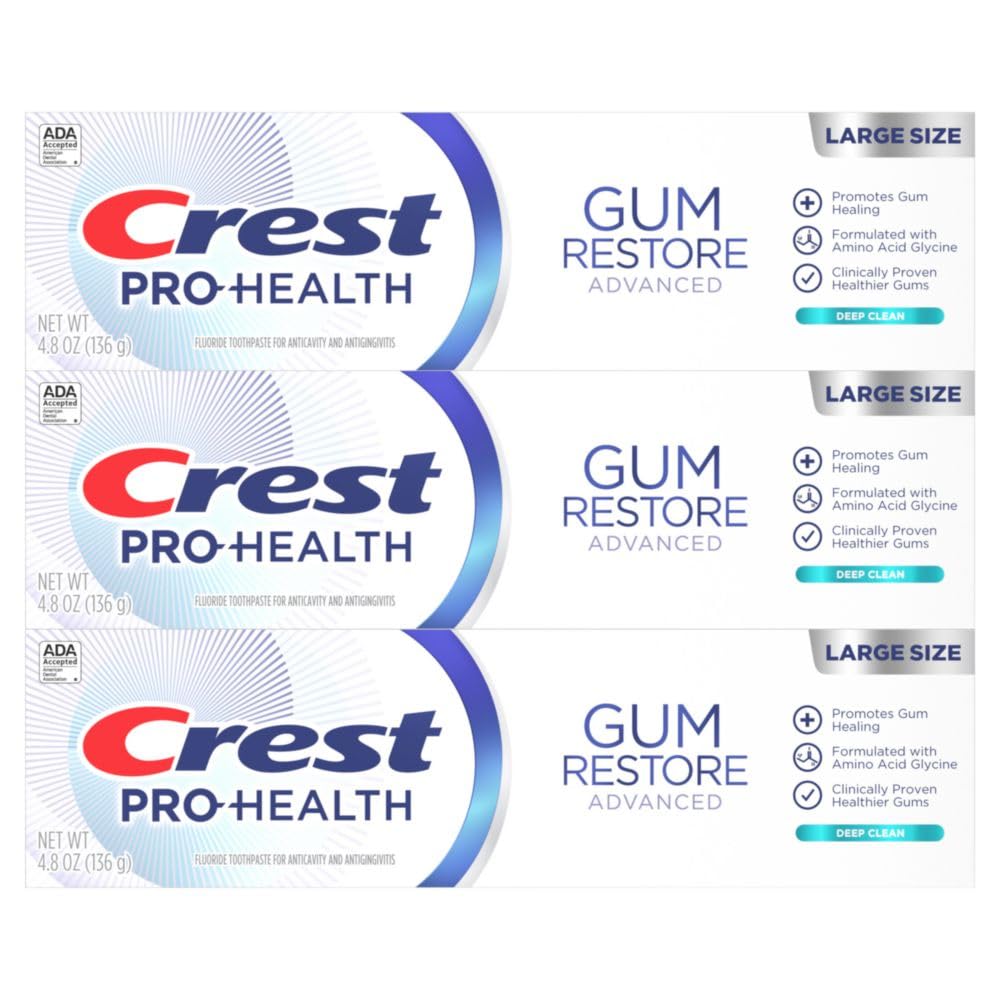 Crest Pro-Health Advanced Gum Restore Deep Clean Toothpaste 4.8 oz Pack of 3 -Anticavity, Antibacterial Flouride Toothpaste, Clinically Proven, Gum and Enamel Protection