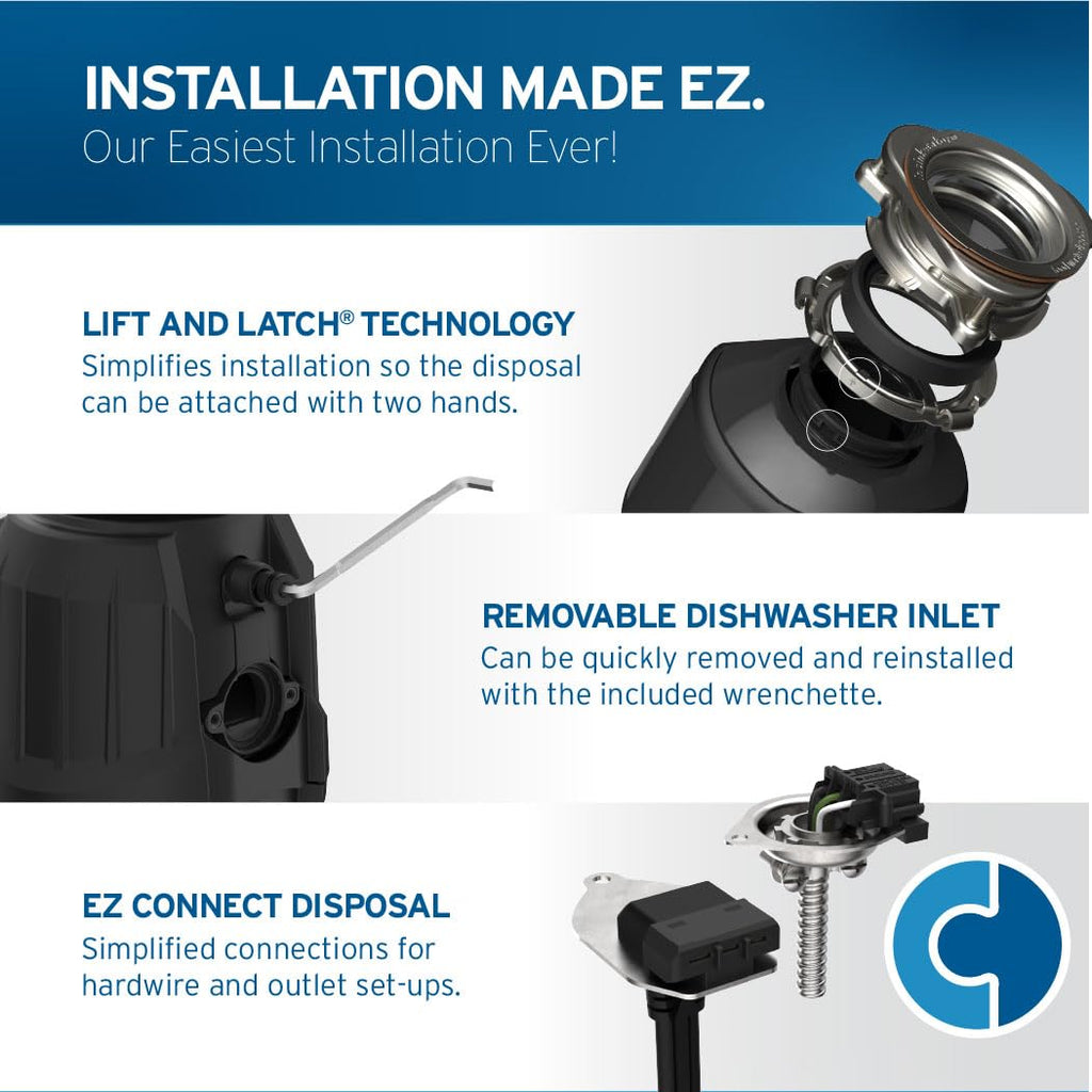 InSinkErator Power .75HP, 3/4 HP Garbage Disposal, Power Series EZ Connect Continuous Feed Food Waste Disposer, Black