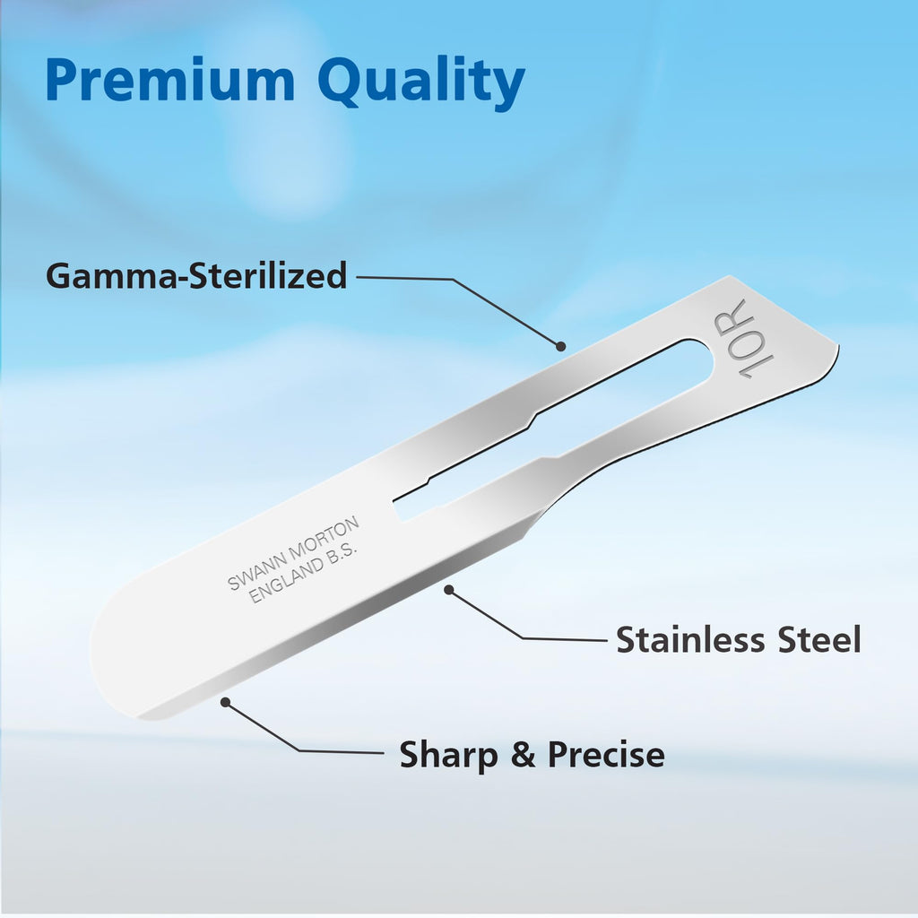 Swann Morton Scalpel Blade #10R - Sterile Dermaplane Blade for Face, Dermaplaning for Women & Men, Stainless Steel, Beauty Tools for Estheticians - Individually Wrapped, Box of 100