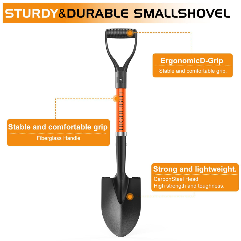 HIGHLIGHT Kids Small Shovel 28Inch Orange Fiberglass D Grip Beach Digging