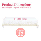 Prestee 12-Pack White and Gold Tablecloth - 54x108 Inch - Disposable Table Covers for Party, Weddings, and Holidays - Waterproof Christmas Tablecloth, Stain-Resistant Plastic Table Cover Set