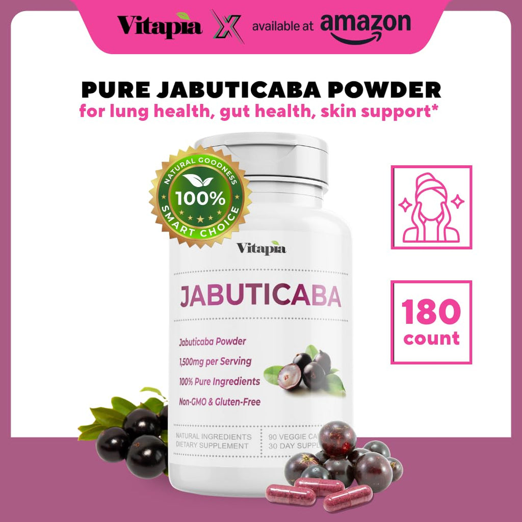 Vitapia Jabuticaba Fruit Powder Supplement for Antioxidant, Better Lung Health, Digestion, Immune Support - 1500mg Per Serving - 180 Vegan Capsules, Non-GMO, Gluten-Free