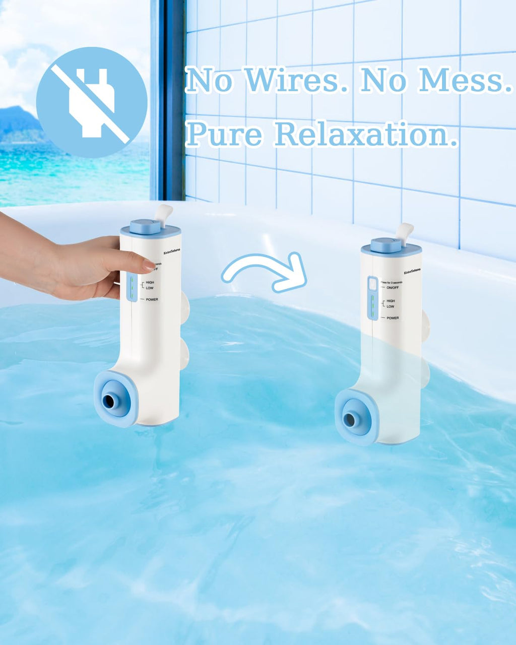 KokoSelene Rechargeable Bath Jets for Tub, Portable Jet Spa for Bathtub, Creates Soothing Bubbles and Massage for Relaxing Daily Use at Home (White-Blue)