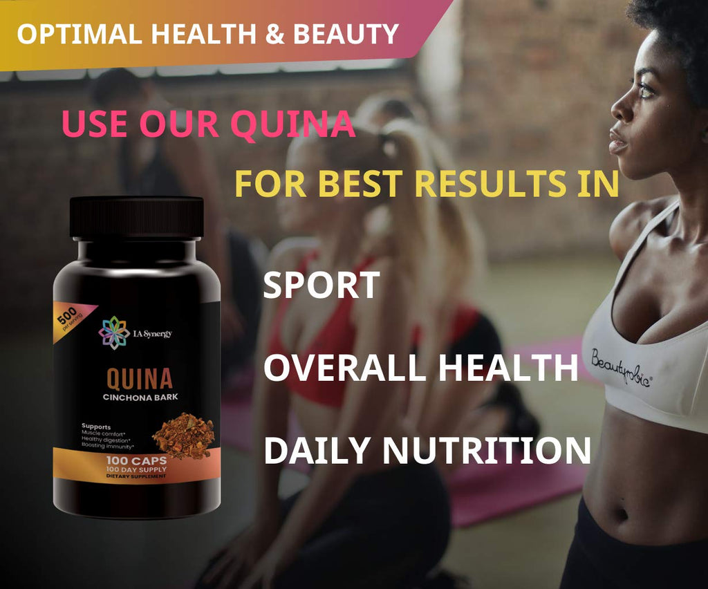 Quinine Quina Capsules 500mg, Cinchona Red Bark Natural Herbal Supplement, Leg Cramp Relief Tablets, Cramp Muscle Defense and Overall Digestive Health, 100 Pills