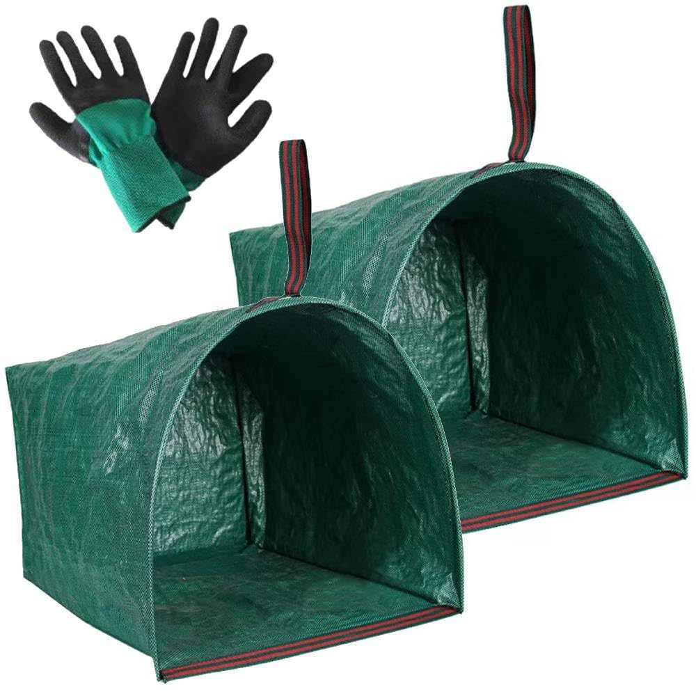 2-Pack 72 Gallon Collapsible Dustpan-Style Yard Waste Bag with Gloves