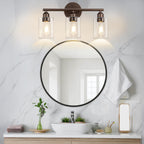 Percantis 3-Light Bathroom Vanity Light Fixture, Modern Wall Lamp for Mirror with Clear Glass Shade (D-Clear Glass & Brown)