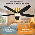 Surtime 42" Ceiling Fans with Lights-Low Profile Ceiling Fan with Light and Remote/APP Control,Flush Mount Gold Ceiling Fan with Reversible Black Blades