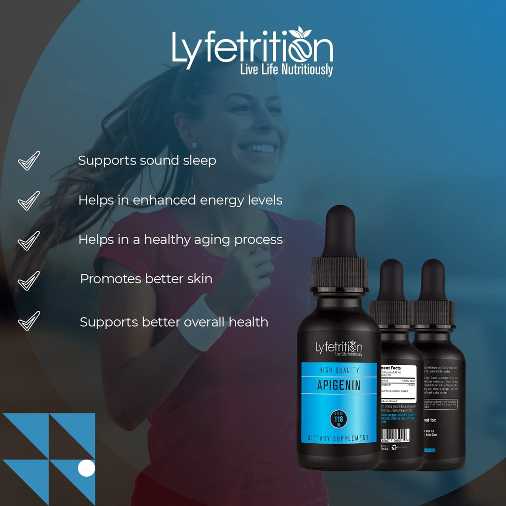 Lyfetrition Apigenin Supplement 70mg, 4 Oz Liquid, 220 Servings, Made in USA, Quick Absorption, Quality Potent Ingredients, Non-GMO, Cruelty-Free Products